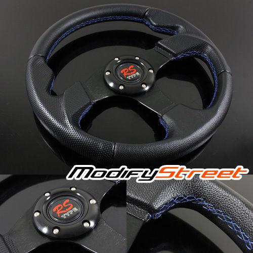 Universal 320mm 6-bolt aftermarket sport steering wheel leather w/ blue stitch