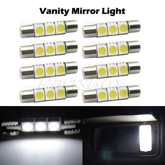 (8) xenon white 3-5050 smd led bulbs for car vanity mirror lights sun visor lamp