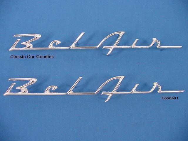 1955 1956 chevy "belair" chrome side scripts (2) new!
