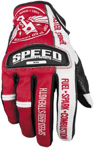 New speed & strength top dead center adult leather/mesh gloves,red/white,med/md
