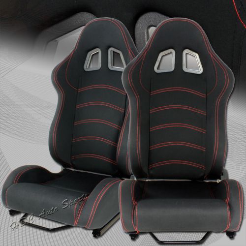 Universal type-1 full reclinable black cloth red stitching racing seat + silder