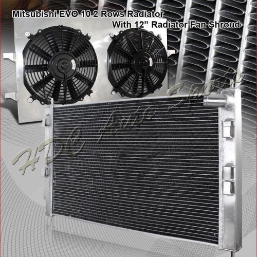 For 08-11 mitsubishi lancer evo manual trans mt aluminum radiator + fan shroud