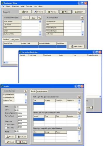 Auto repair estimate &amp; invoice generation customer &amp; client tracking software cd