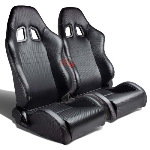 2x carbon look pvc leather sports style racing seats+universal slider rails set