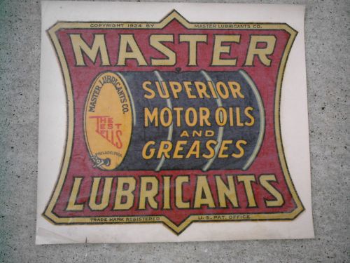 Rare &amp; original 1924 master lubricants decal....huge