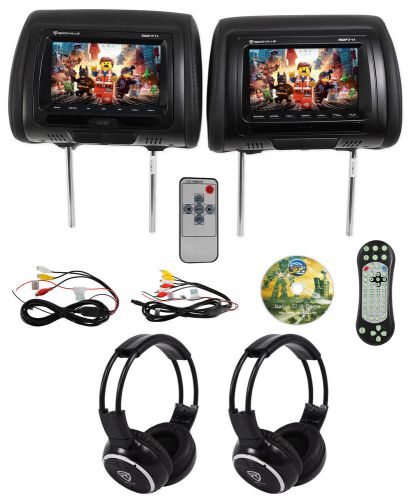 Rockville rdp711-bk 7” car headrest monitors w/dvd/usb/hdmi + games + headphones