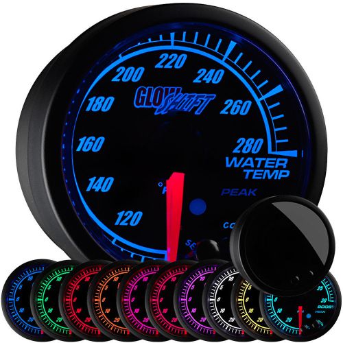 52mm glowshift black elite 10 color series water temp 100-280°f gauge w sensor