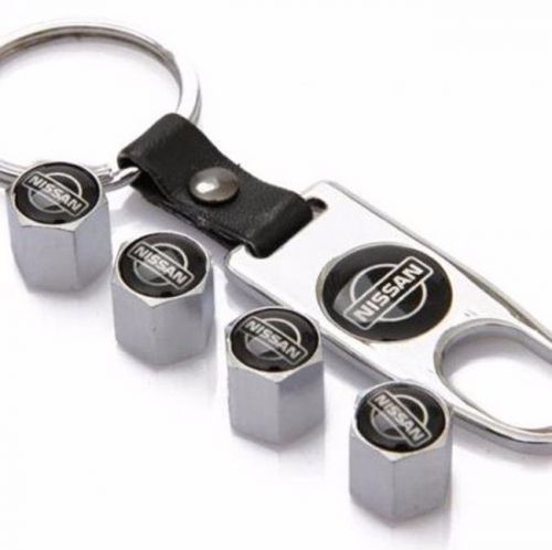 Tire valve air caps keychain wrench for nissan (4-piece pack) black nissan logo