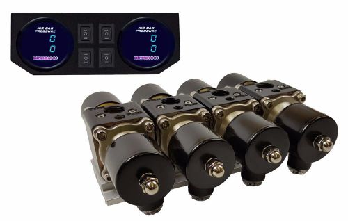 Air ride suspension manifold valve two dual digital gauges panel 4 switches