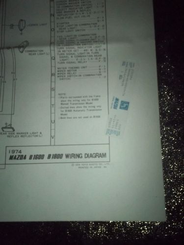 1974 &#039;74 mazda b1600 b1800 wiring diagram chart factory original huge 25&#034; x 34&#034;