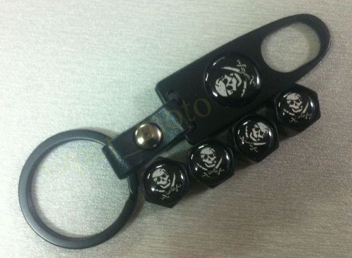 4pcs skull pirate corsair sword tire valve caps cap cover keychain key chain