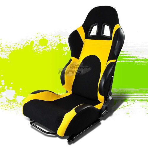 2x black/yellow reclinable jdm sports racing seats+adjustable slider driver side