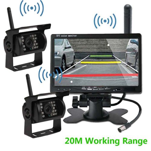 Wireless 7&#034; car rear view monitor +2 nightvision backup camera for truck trailer