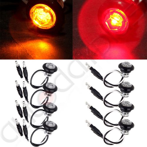 4amber/4red mini 3/4&#034; round single led clearance side marker light clear abs len