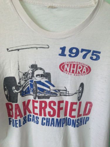 Vintage drag race famoso march meets bakersfield fuel and gas t shirt 1975 old