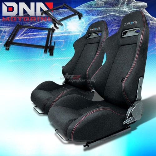 For 90-93 integra da bracket+nrg type-r black cloth racing seat reclinable x2