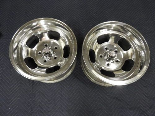 Pair of vintage15x8.5 us mag polished lug mags chevy,gmc truck  5 on 5 c-10