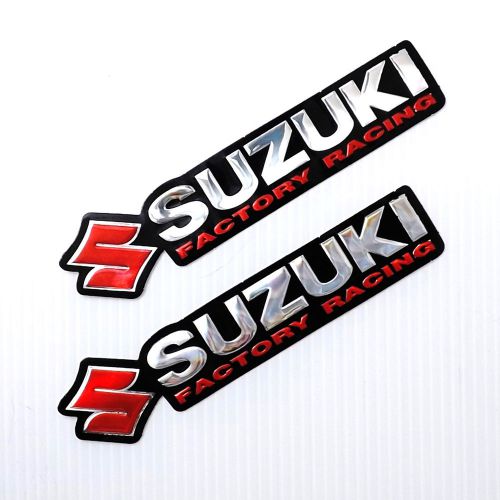 2pc. red suzuki factory racing decals reflective sticker die-cut foil emboss
