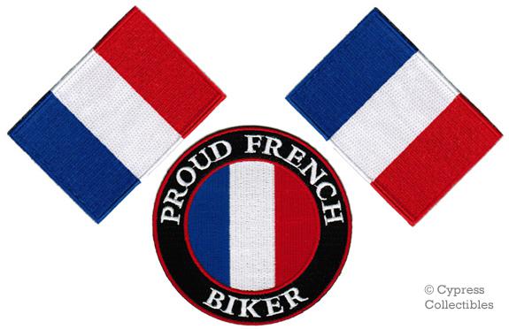 Lot of 3 - proud french biker iron-on patch france flag embroidered