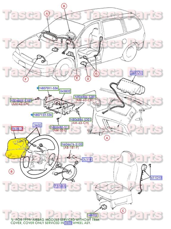 New oem lh drivers side air bag restraint module 2001-2003 ford windstar (tw)