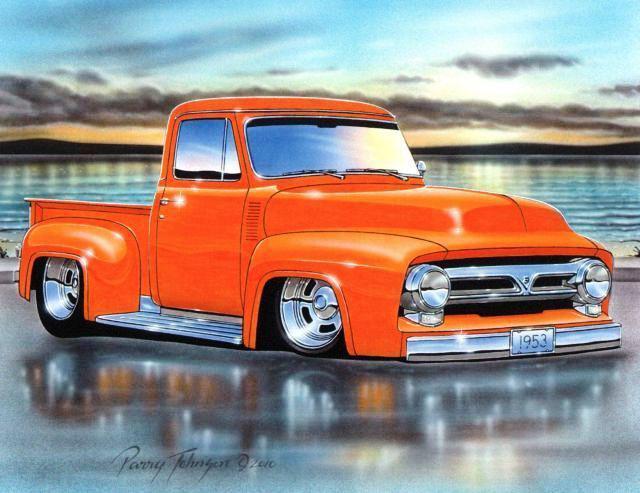 1953 ford f100 pickup hot rod truck automotive art print orange