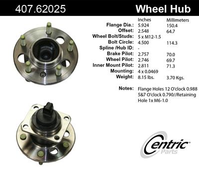 Centric 407.62025e rear wheel hub & bearing