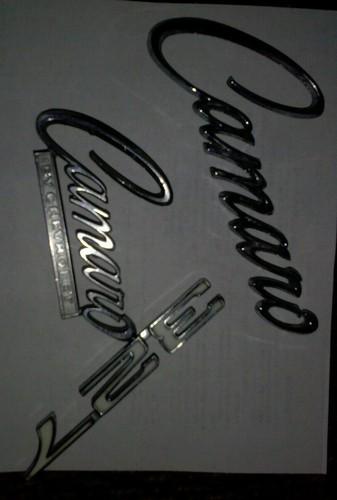 3x vintage chevrolet "camaro" emblem badge metal 327 badge trim fender script gm