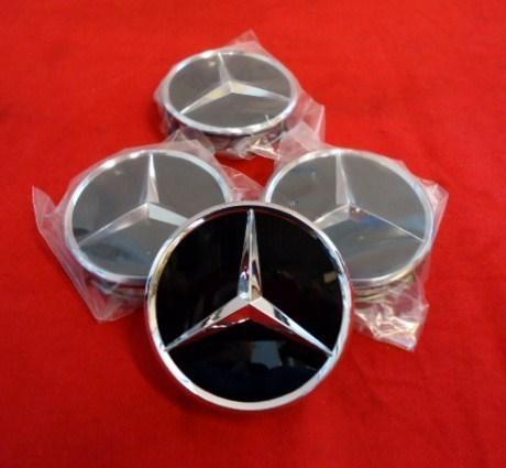 Genuine mercedes-benz silver star on black hub inserts, set of 4, b66470200