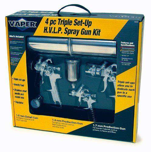 Vaper 19220 hvlp triple set-up spray gun kit - 4 piece new in box