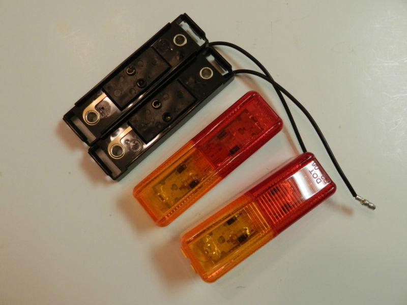 (2) led lights 1x4 surface mount amber & red clearance marker trailer optronics 