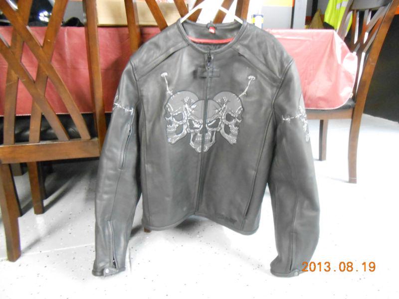 Leather reflective skull motorcycle coat jacket liner first racing  black