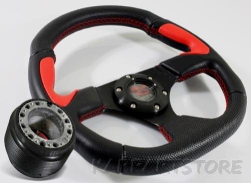 92-96 mazda 626 aftermarket red stitched pvc leather steering wheel+hub adapter