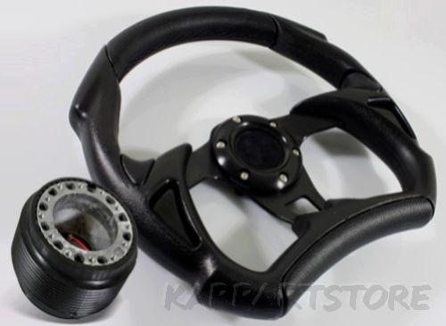 90-05 maxa miata mx5 320mm f1 black stitched leather steering wheel+hub adapter