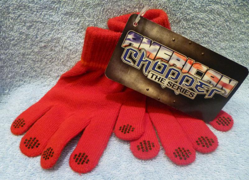 American chopper red knit gloves/inserts w/grippers