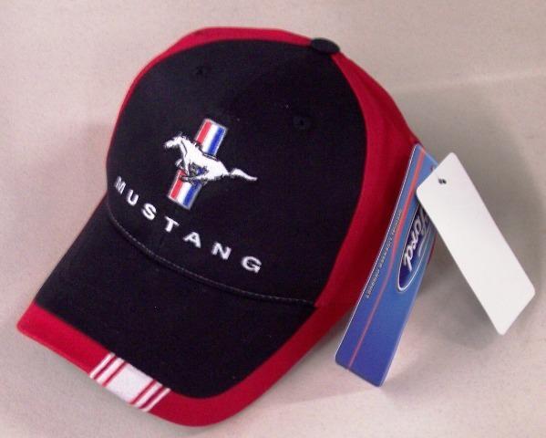 New red & black ford mustang pony red white blue tri-bar adjustable hat/cap!