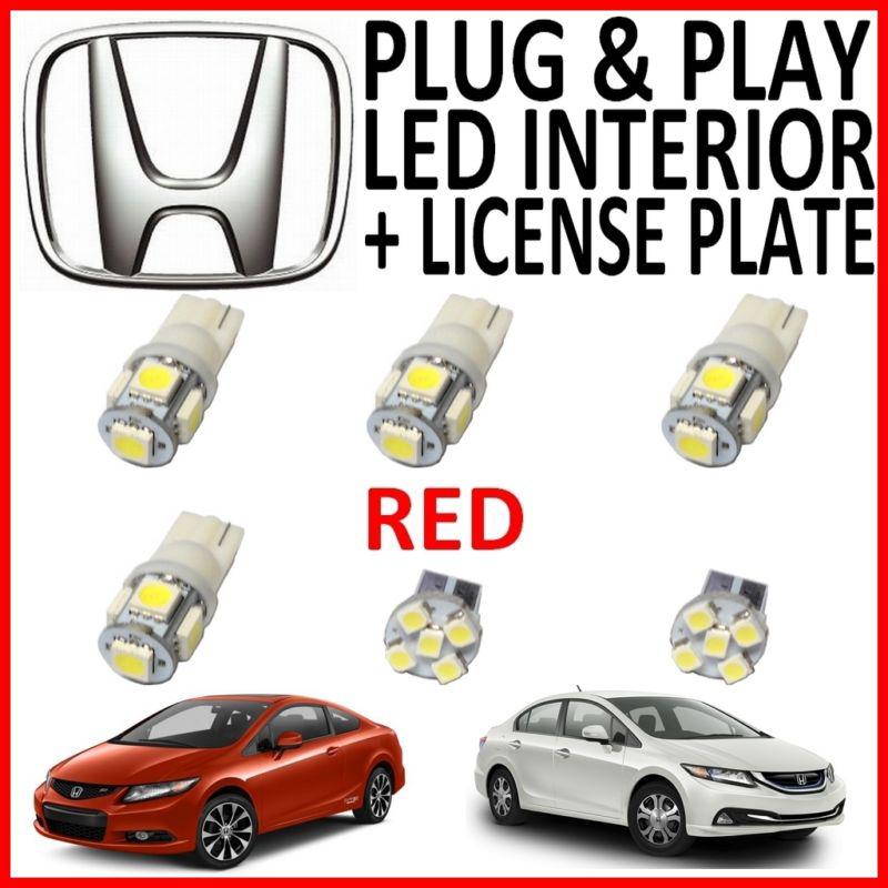 6 piece super red led interior package kit + license plate tag lights hc2r