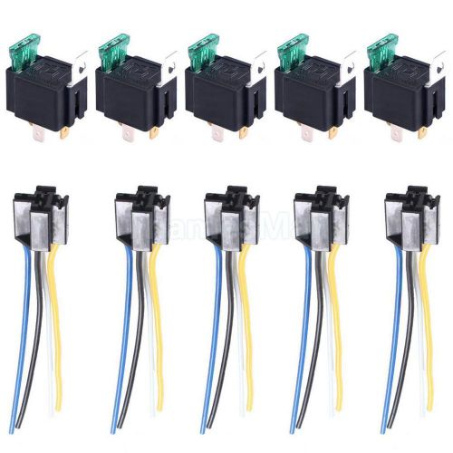 Set of 5 12v 30a 4 pin automobile relay with fuse spst socket waterproof