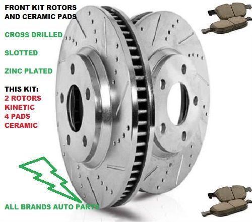 Drilled slotted 2 front brake rotors kit with ceramic pads 2wd 4wd 4x4 chevy gmc