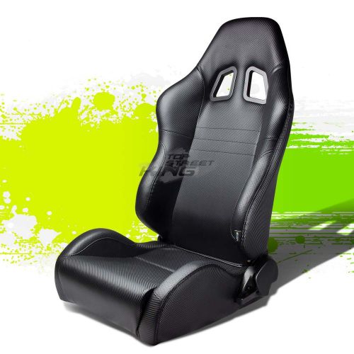 2x carbon look pvc leather jdm sports racing seats+adjustable slider driver side