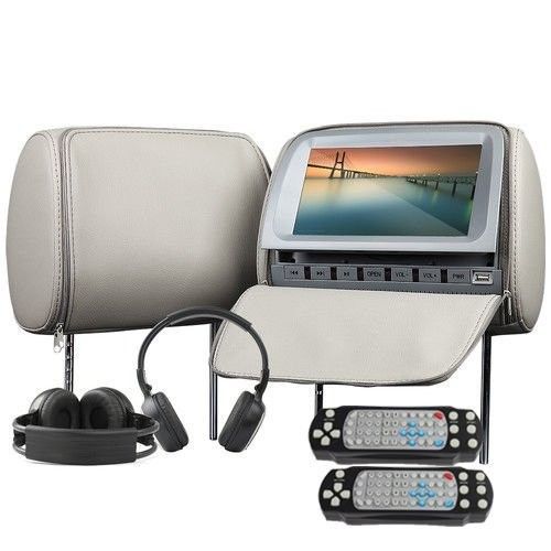 Gray pair 9 inch car pillow headrest dvd player ir game fm transmitter+headphone