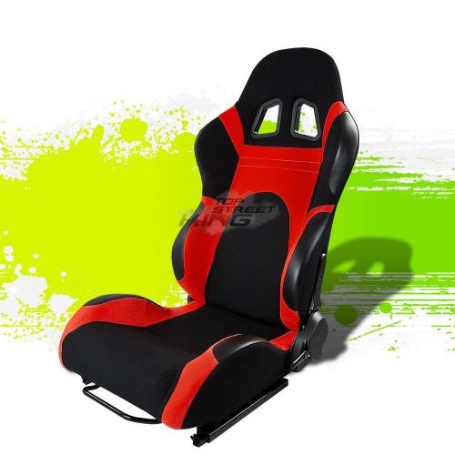 Black/red trim reclinable jdm sports racing seats+adjustable slider driver side