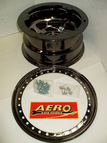 New aero 53-985040 black chrome beadlock wheel 4&#034; offset 5 on 5&#034; 15x8 modified
