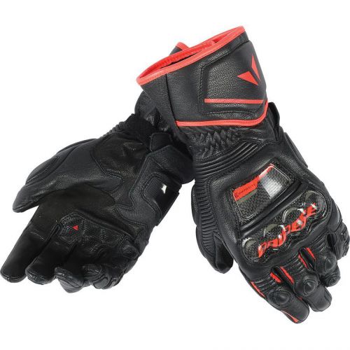 Dainese druid d1 long mens leather motorcycle gloves  black/fluo red