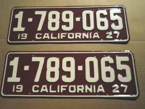 California license plates - 1927 pair - totally restored - dmv clear
