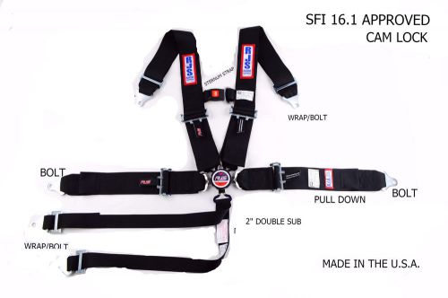 Rjs racing sfi 16.1 cam lock 5 pt harness roll bar black sternum strap 1038501