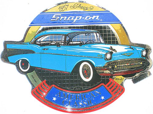 Vintage snap on tools sticker 1957 chevy bel air old logo metallic chrome nos