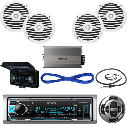 Kenwood boat bluetooth cd radio/wired remote,cover,antenna,6.5&#034;speaker/wires,amp