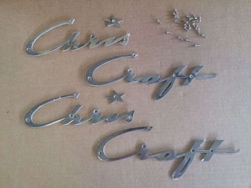Original vintage chris craft script emblem nameplate boat metal pair