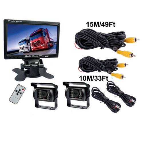 Car rear view kit 2x 18 ir led ccd reversing camera+7&#034; lcd monitor+15m+10m cable