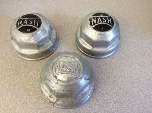 (3) vintage &amp; original nash aluminum screw-on hub cap hubcap grease cap